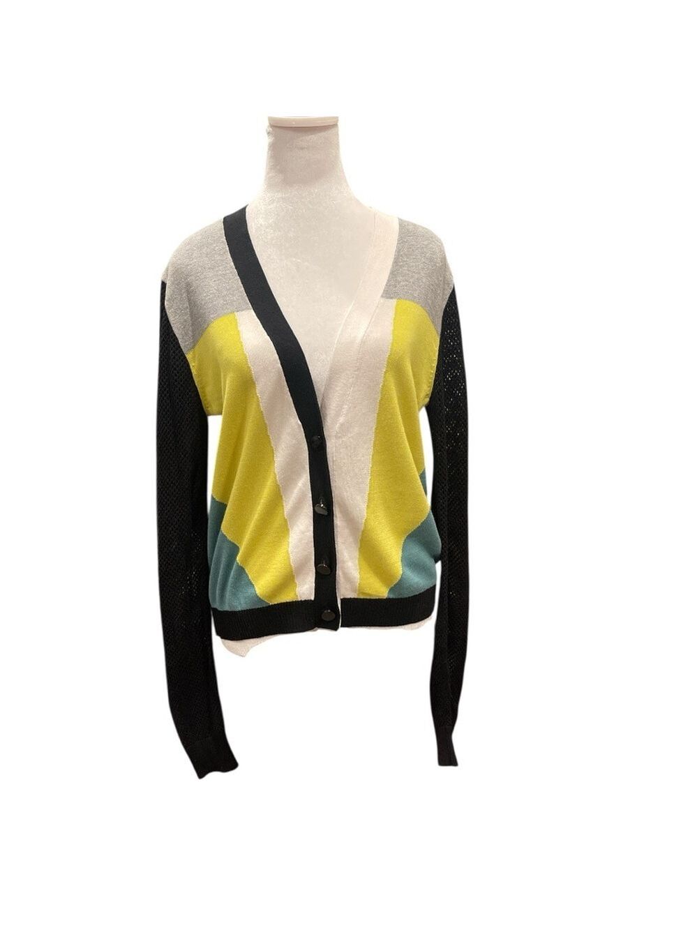 Retro Colourblock Cardigan Preppy Indie Art Teacher Core Knit S